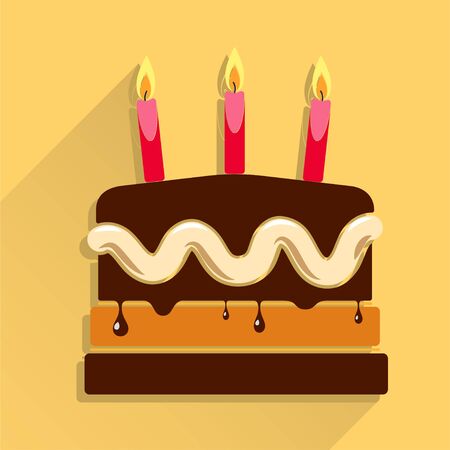 Birthday cake flat icon with candle and long shadow - Happy Birthdayのイラスト素材