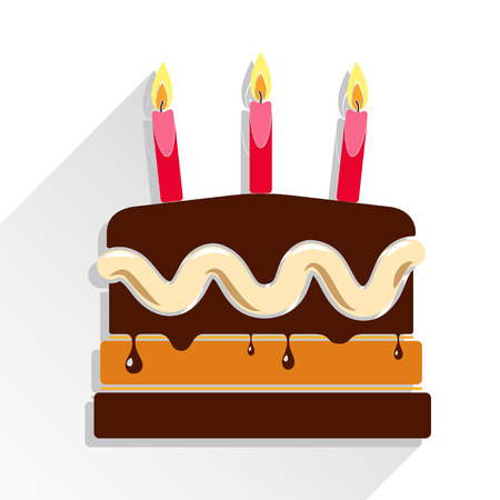Birthday cake flat icon with candle and long shadow - Happy Birthdayのイラスト素材