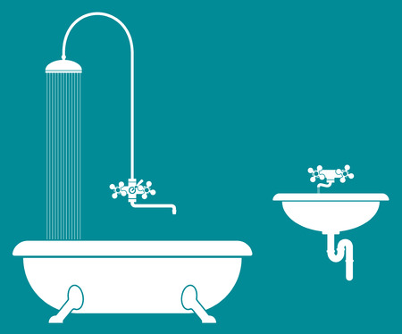 old bathroom with shower and sink. White color.のイラスト素材