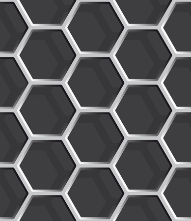 Seamless abstract honeycomb mesh background - hexagons. Color grey with shadows.のイラスト素材