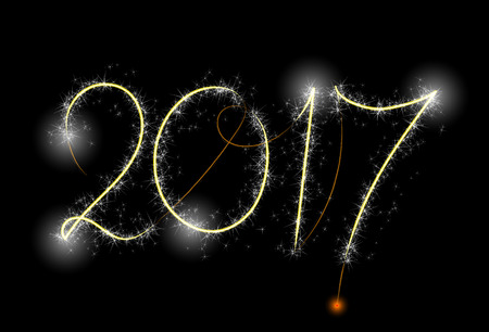 Happy New Year 2017. The figures with silver glitter from ornamentのイラスト素材