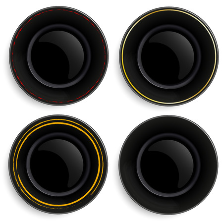 Set of four empty plates with a different design. View from above.のイラスト素材