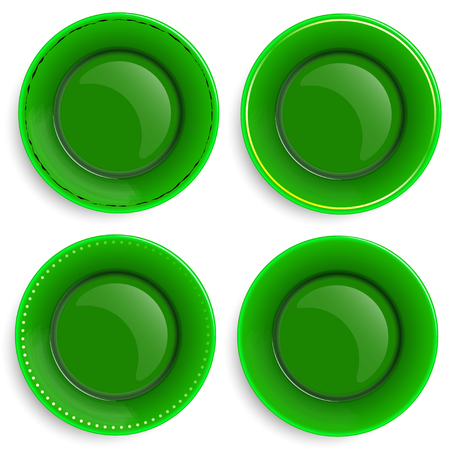 Set of four empty plates with a different design. View from above.のイラスト素材