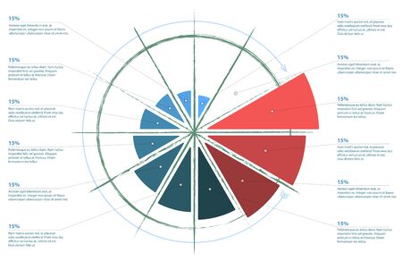 Infographics step by step. Standard pie chart, graph, diagram, options, parts, processes with arrows. Vector business template for presentation and training.のイラスト素材