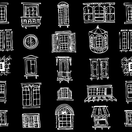 plurality of contours of classical window frames and windowsのイラスト素材