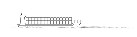 thin line cargo ship. concept of seaport emblem, voyage, shipbuilding, trip, anchor. vector illustration on white backgroundのイラスト素材