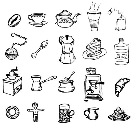 Hand-drawn outlines on coffee and tea cup. Cafe or restaurant.Vector illustration.のイラスト素材
