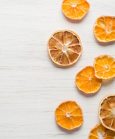 dried orange slices arranged Sliced citrus. Space for text.の写真素材