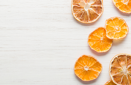 dried orange slices arranged Sliced citrus. Space for text.の写真素材