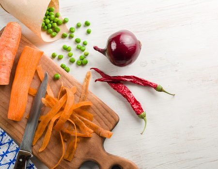 mixed vegetables on white wooden background. Copy space.の写真素材