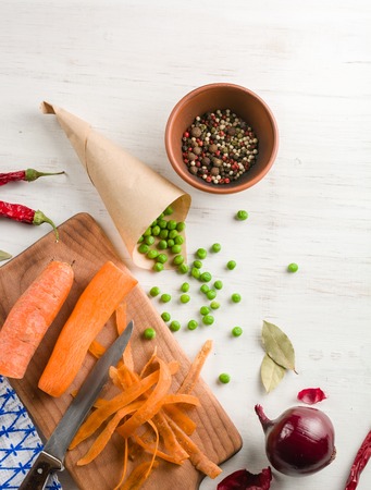 mixed vegetables on white wooden background. Copy space.の写真素材