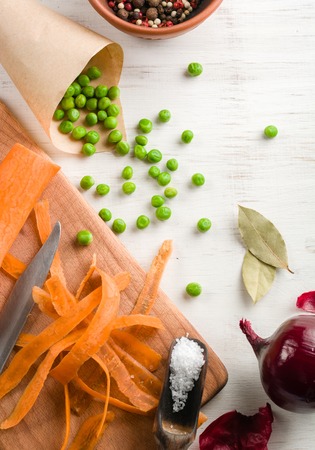 mixed vegetables on white wooden background. Copy space.の写真素材