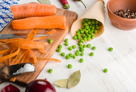mixed vegetables on white wooden background. Copy space.の写真素材
