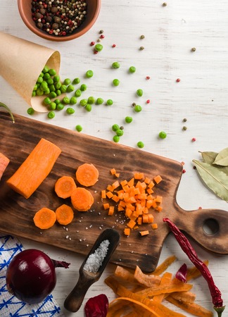 mixed vegetables on white wooden background. Copy space.の写真素材