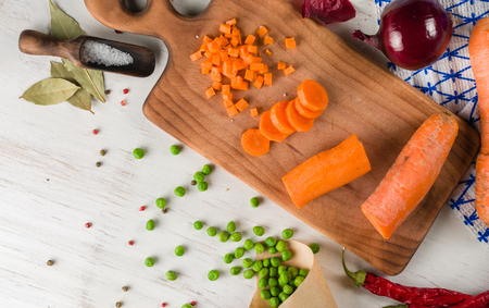 mixed vegetables on white wooden background. Copy space.の写真素材