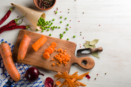 mixed vegetables on white wooden background. Copy space.の写真素材