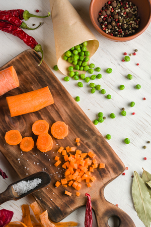 mixed vegetables on white wooden background. Copy space.の写真素材