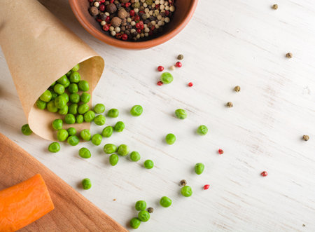 mixed vegetables on white wooden background. Copy space.の写真素材