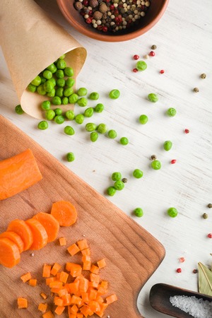 mixed vegetables on white wooden background. Copy space.の写真素材