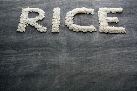 Rice in the form of words. View from above. Space for text.の写真素材
