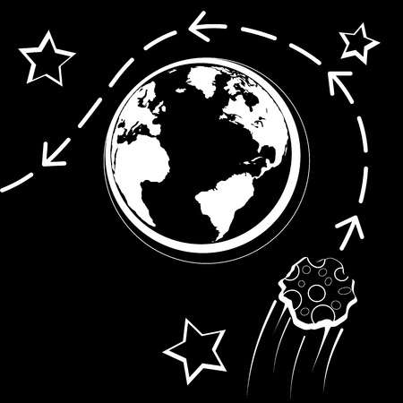 A huge asteroid florence flies next to the planet Earth. The probability of a worldwide catastrophe. Copy space.のイラスト素材