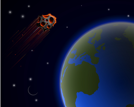 A huge asteroid florence flies near to the planet Earth. The probability of a worldwide catastrophe. Copy space.のイラスト素材
