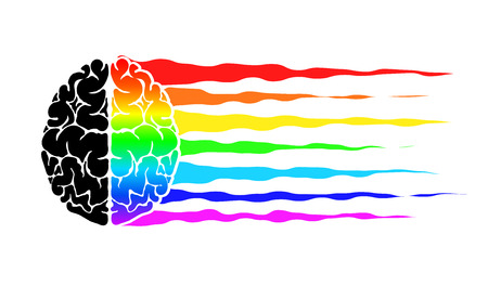Abstract logo with the human brain as a flag of LGBT. Rainbow as a symbol of the communityのイラスト素材
