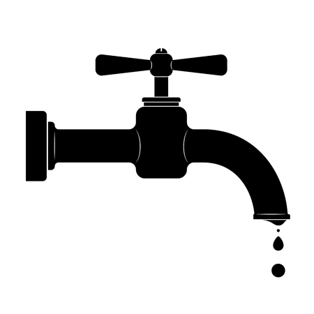 Black outline of an old faucet with leak.のイラスト素材