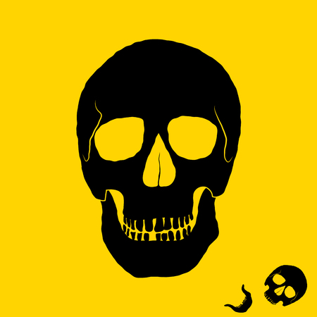 Monochrome illustration of skull. On yellow background.のイラスト素材