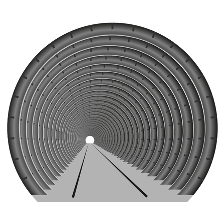 A subway tunnel or car underground. The construction of tubing. Light at the end of the tunnel. Exit or entry somewhereのイラスト素材