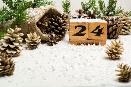 Eve, Christmas. December 24th. Winter time. Light blank for a postcard or congratulationsの写真素材