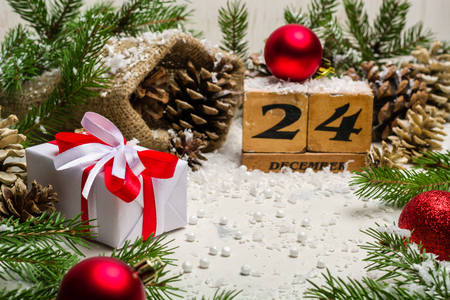 Eve, Christmas. December 24th. Winter time. Light blank for a postcard or congratulationsの写真素材