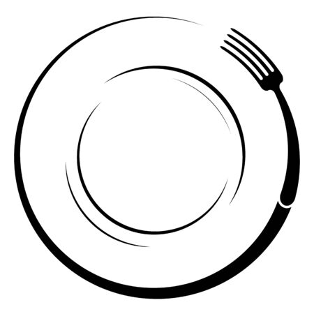 Abstract logo of a cafe or restaurant. A fork on a plate. A simple outlineのイラスト素材