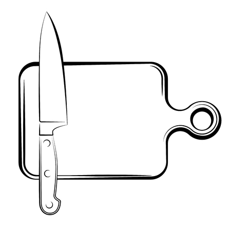 Sharp knife and a cutting board in the kitchen of the restaurant.のイラスト素材