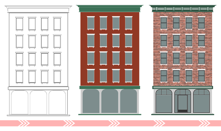 A classic American brick multi-storey house. Stages of designing and building a classical building.. Expensive real estate. Downtown.のイラスト素材