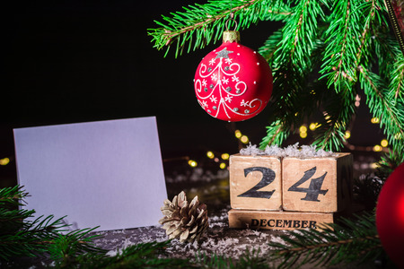 Dark christmas or new year background for greeting card or poster. Party invitation. Background for the article. Copy space.の写真素材