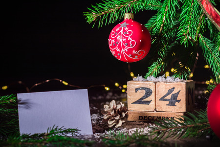 Dark christmas or new year background for greeting card or poster. Party invitation. Background for the article. Copy space.の写真素材