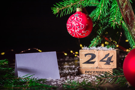 Dark christmas or new year background for greeting card or poster. Party invitation. Background for the article. Copy space.の写真素材