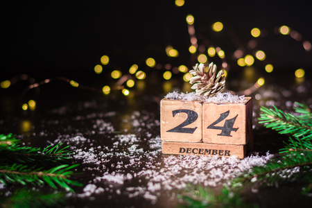 Dark christmas or new year background for greeting card or poster. Party invitation. Background for the article. Copy space.の写真素材