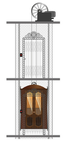 Detailed image of an old metal elevator in a residential buildingのイラスト素材