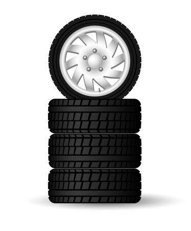 A stack of new four winter tires with rims. For safe and timely seasonal wheel changes.のイラスト素材