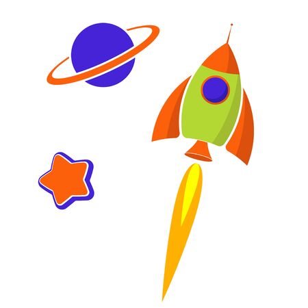 A rocket in outer space. Stars and planets. Flat designのイラスト素材