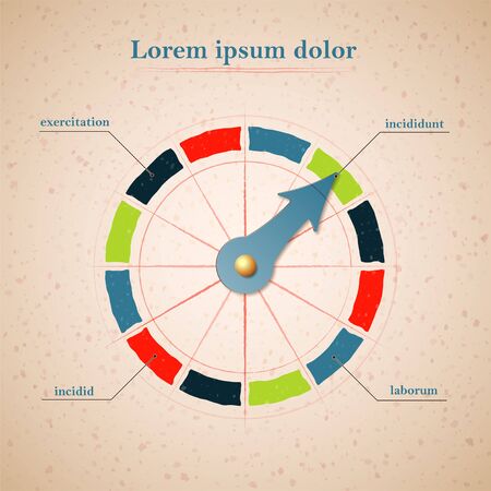Infographic with dial, twelve fields, four colors. A sequence of actions or cyclicality.のイラスト素材