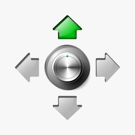 Round metal four-position switch. Manage forward, backward, left and right. Joystick for games or menus.のイラスト素材