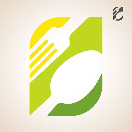 emblem for a restaurant, cafe or diner. Parts of the fork and a spoon in the icon. A simple and modern.のイラスト素材