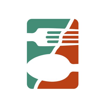 emblem for a restaurant, cafe or diner. Parts of the fork and a spoon in the icon. A simple and modern.のイラスト素材