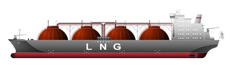 LNG tankers, gas carrier ships, isolated on grey, set of three, vector illustrationのイラスト素材