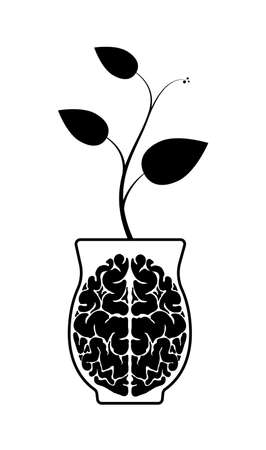 The human brain is made of hemispheres in a clay pot. A sprout from the brain. Knowledge or wisdomのイラスト素材