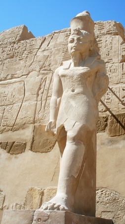 Statue of living pharaoh in temple of Karnak in Luxor, Egyptの写真素材