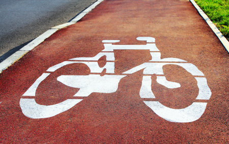 Empty cycling track along the park in spring 